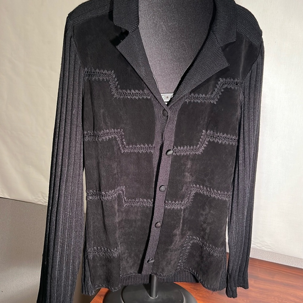 TRYST,xl, suede and knit button-down cardigan,NWT, black